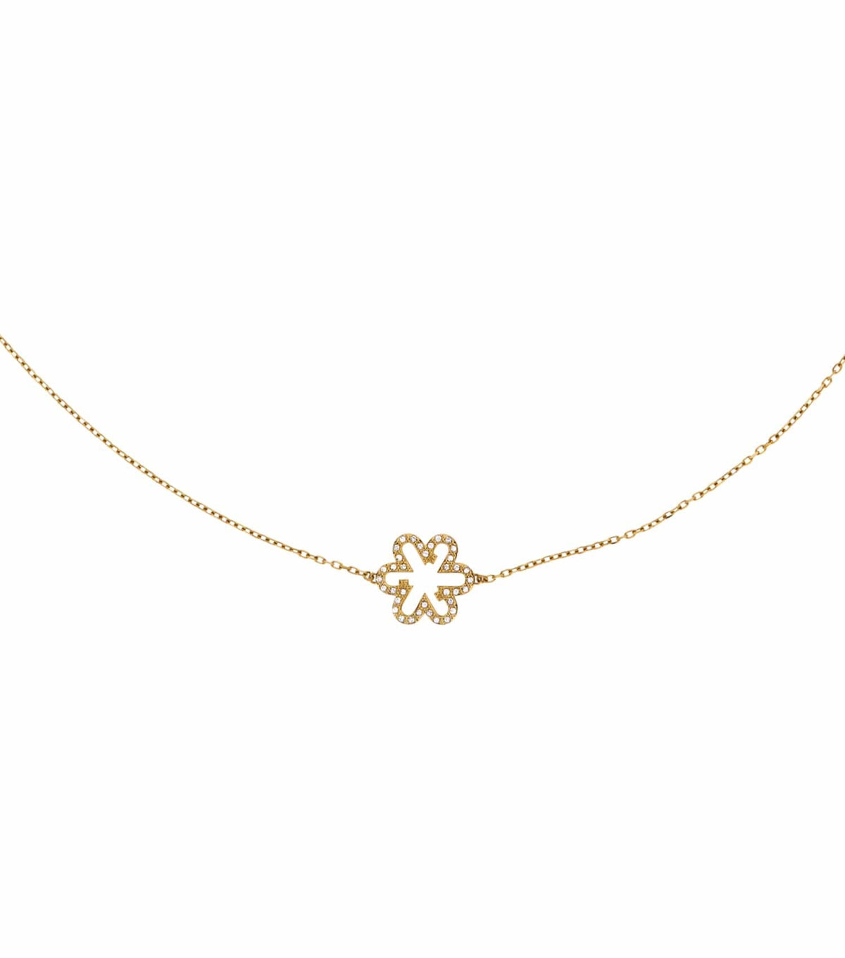 Women Fleur Necklace Gold Stainless Steel & Crystals