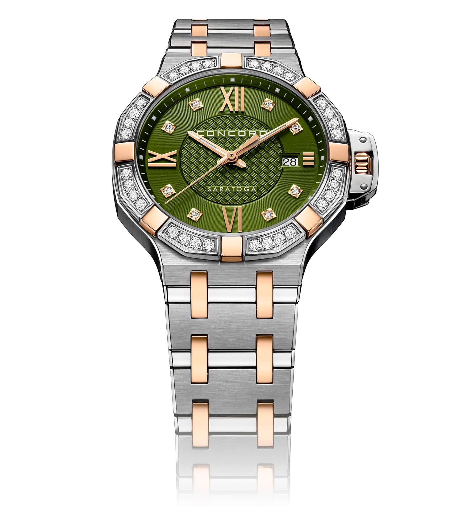 Concord Saratoga Steel and Gold 31mm Green Diamond Index Dial Diamond Bezel Quartz
