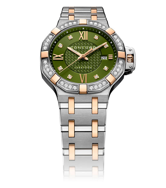 Concord Saratoga Steel and Gold 31mm Green Diamond Index Dial Diamond Bezel Quartz