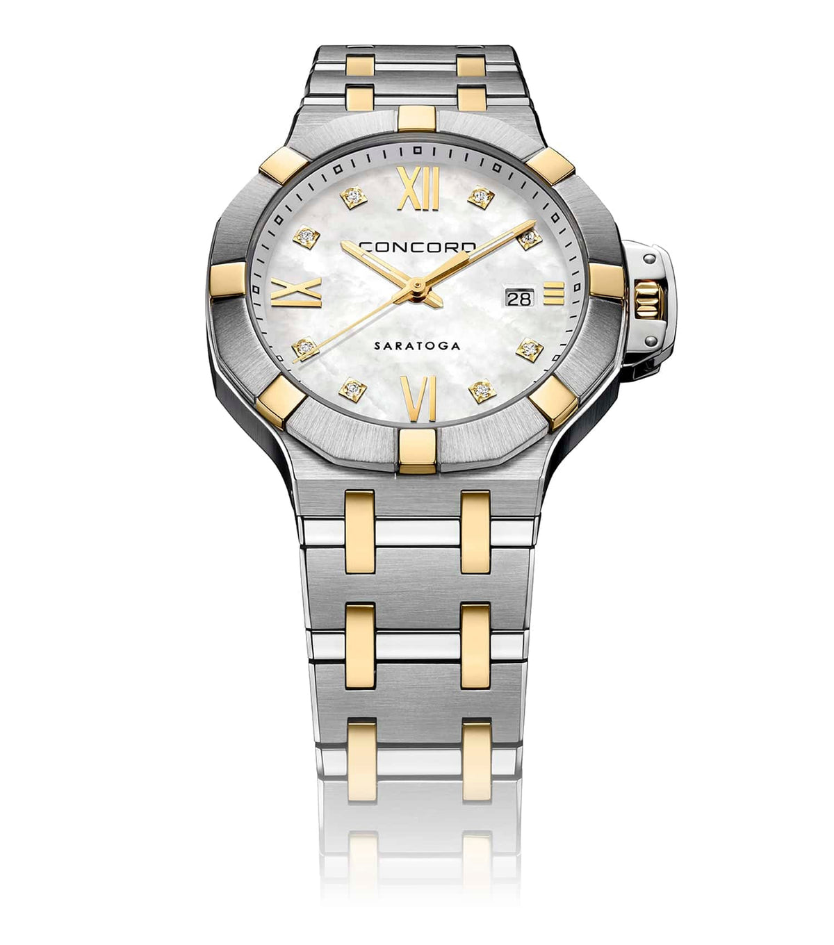 Ladies Watch STL GLD SARATOGA LADY QTZ 31MM WHT MOP DL BRCT