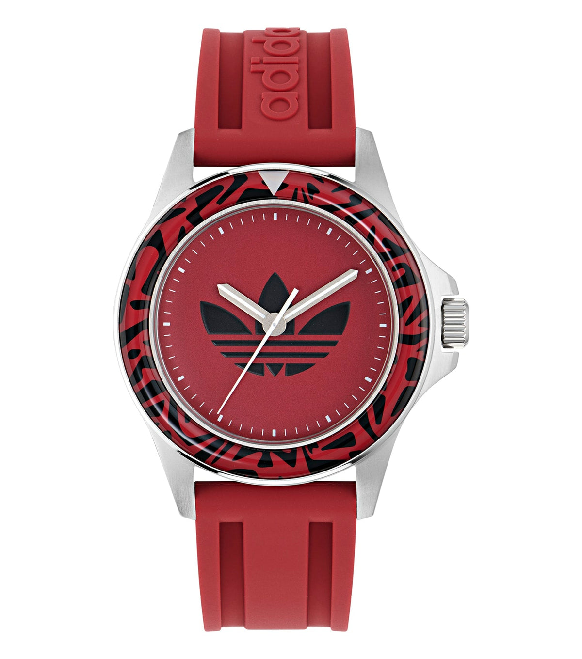 Adidas Watch in striking black, front angle view showcasing sleek design and vibrant blue dial—ideal for watch enthusiasts.