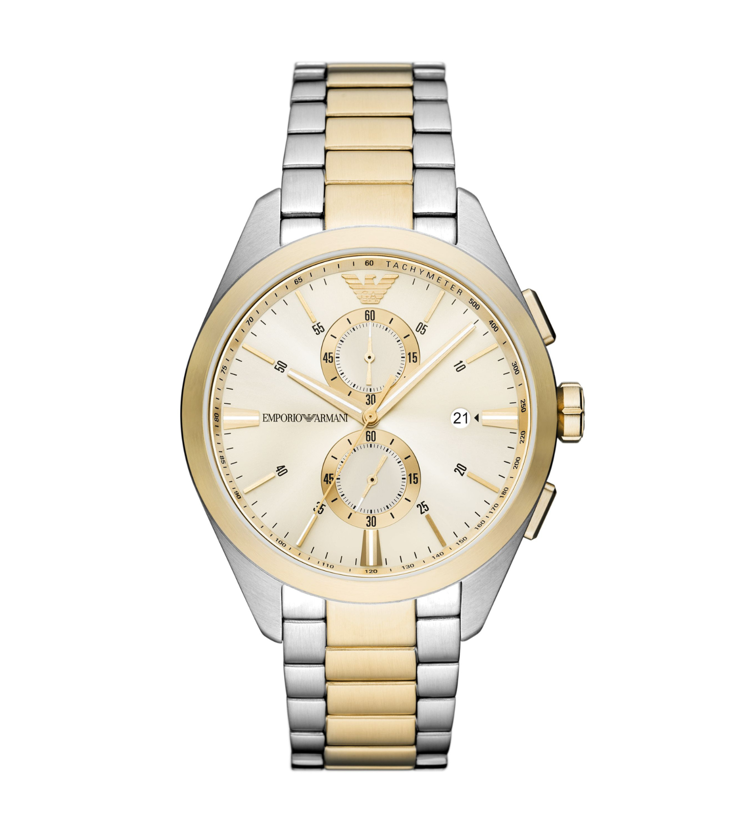 Emporio Armani Claudio Stainless Steel 43 Mm Beige Gold Dial Bracelet