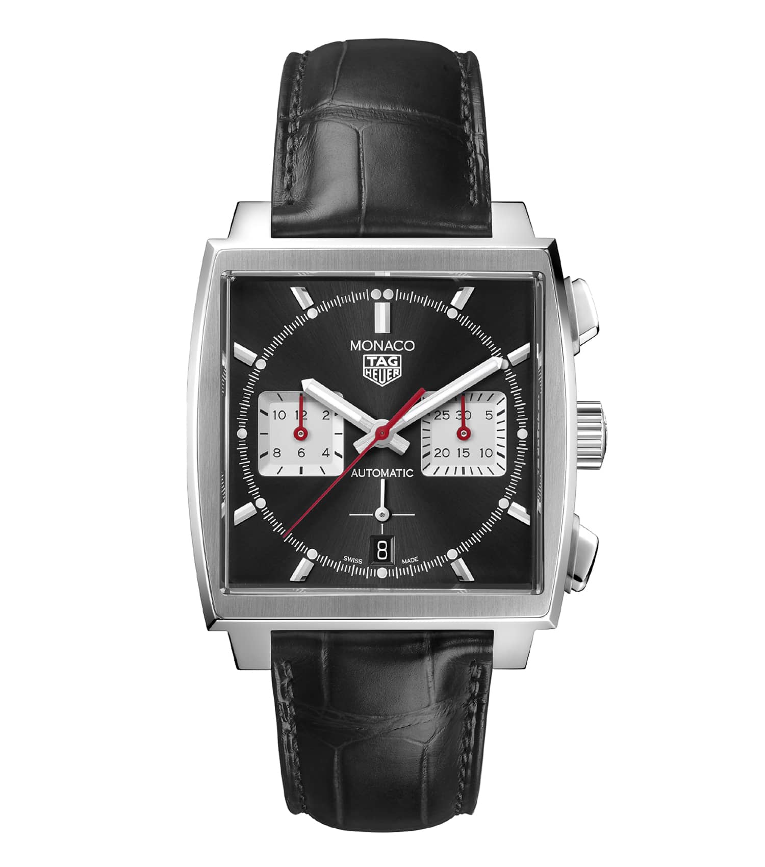 TAG Heuer Monaco Steel 39mm Automatic Black Dial Black Strap