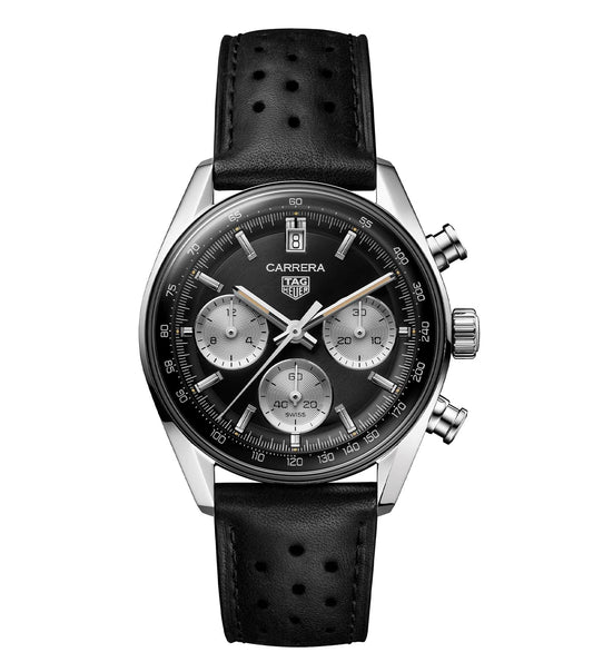 TAG Heuer Carrera Steel 39mm Automatic Black Dial Black Leather strap