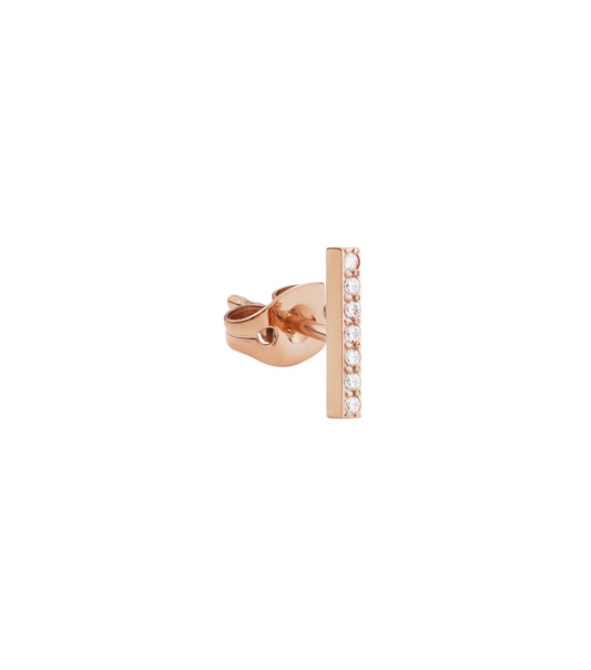 Rose gold Daniel Wellington earring, close-up angle, shimmering finish, showcasing elegance and craftsmanship in jewelry design.