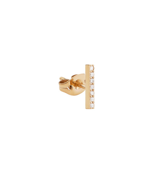Daniel Wellington micro crystal line earring with silver hue; close-up side angle; passionate elegance in minimalist design.