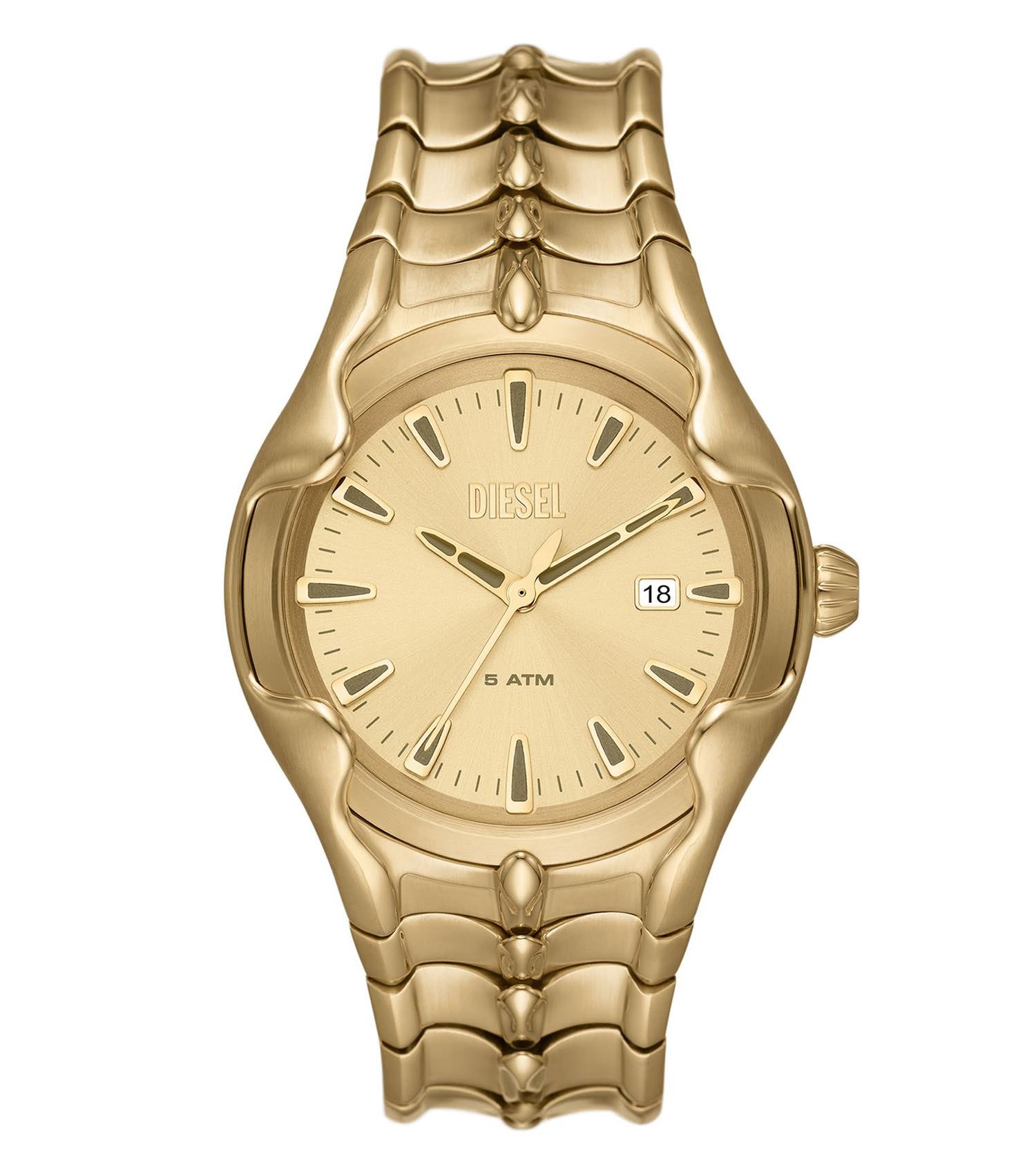 Diesel watch DZ2186, vert color, showcased at a 45-degree angle highlighting its sleek green face and black strap design.