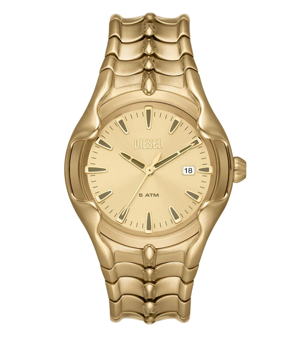Diesel watch DZ2186, vert color, showcased at a 45-degree angle highlighting its sleek green face and black strap design.