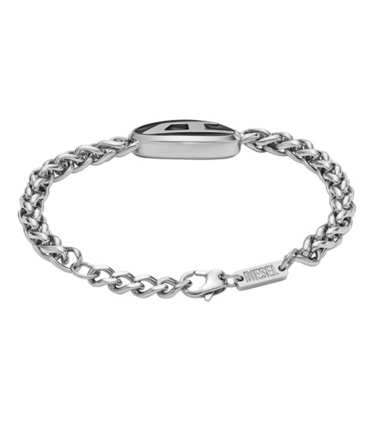Men Oval D Logo Bracelet Silver Stainless Steel