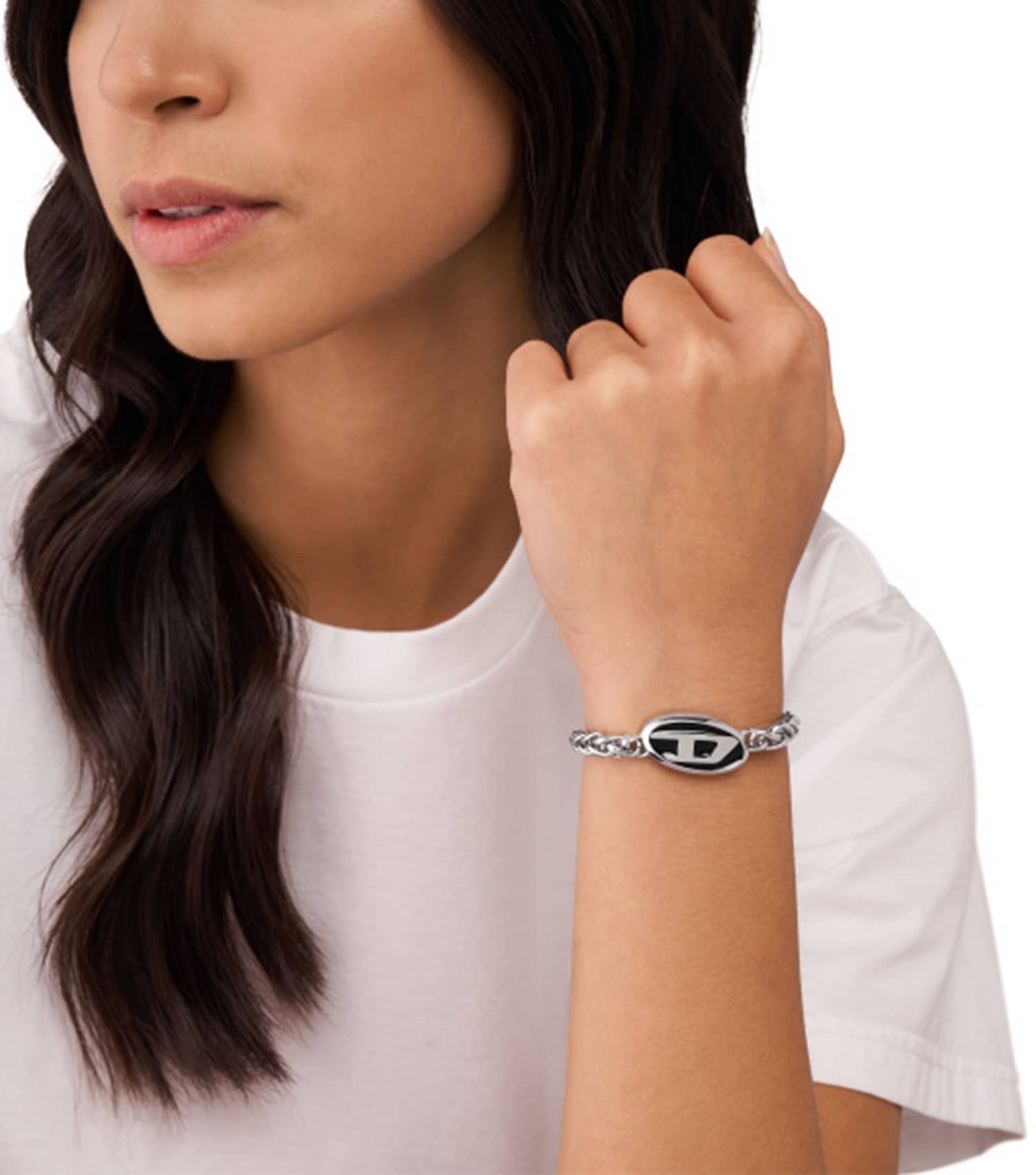 Men Oval D Logo Bracelet Silver Stainless Steel