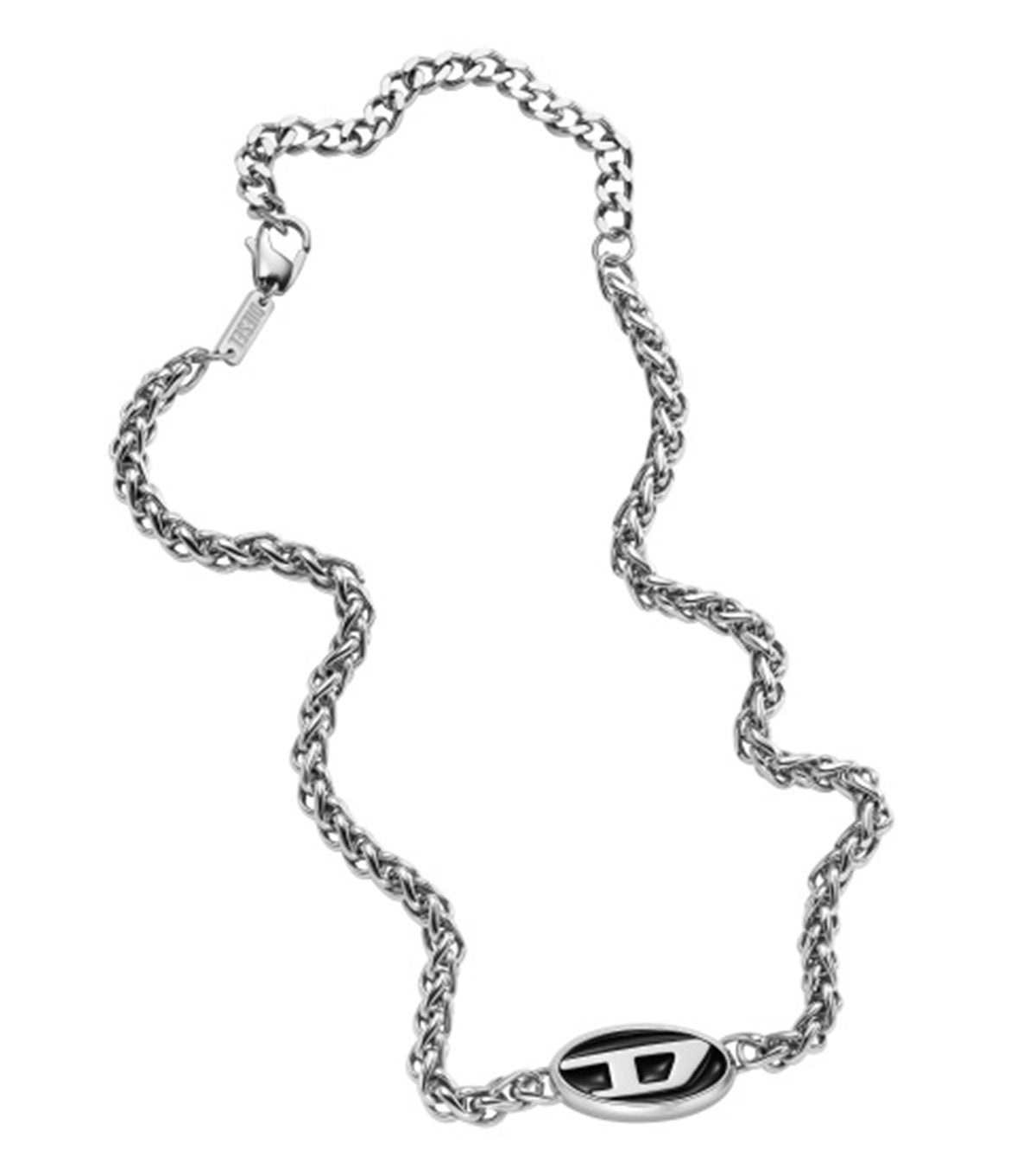 Men Oval D Logo Necklace Silver Stainless Steel