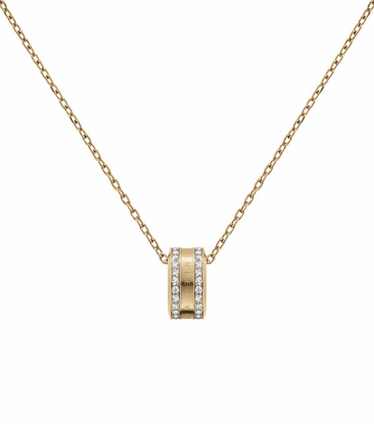 Daniel Wellington gold necklace, Elan Lumine, displayed at a slight angle, showcasing intricate design and luxury appeal.