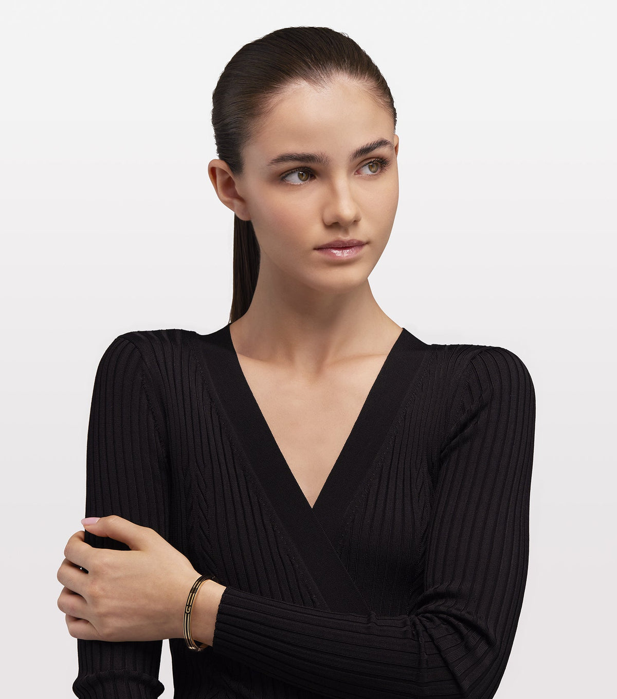 Women Arch Stripe Bracelet Gold & Black Stainless steel &  Enamel