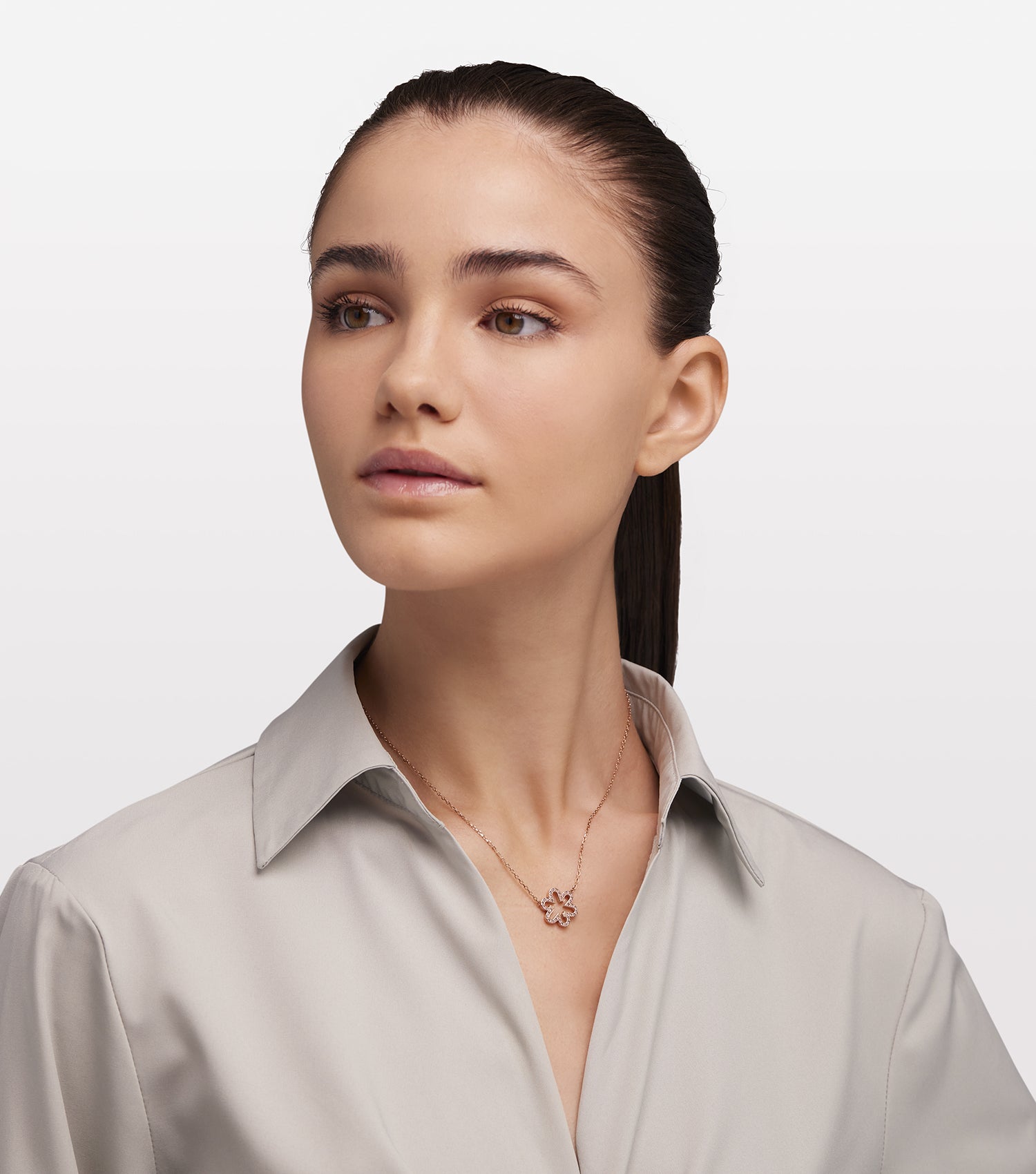 Women Fleur Necklace Gold Stainless steel & crystals