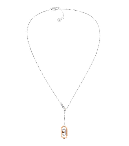 Furla silver necklace elegantly displayed at a front-facing angle, capturing its intricate chain design and lustrous finish.