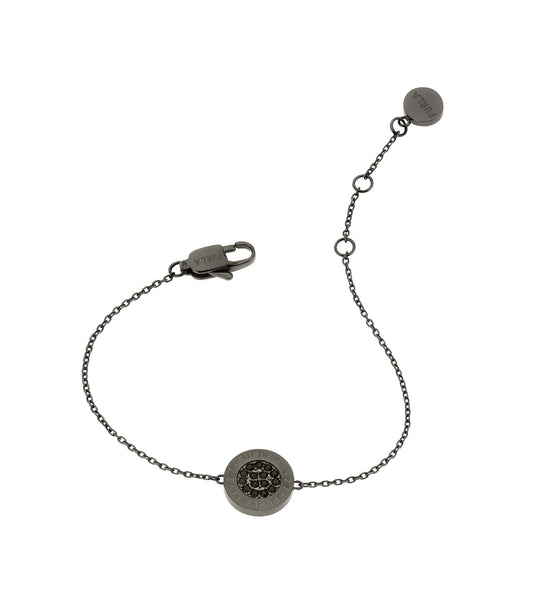 Silver Furla bracelet elegantly displayed against a white background, showcasing its sleek design and premium craftsmanship from a top-down angle.