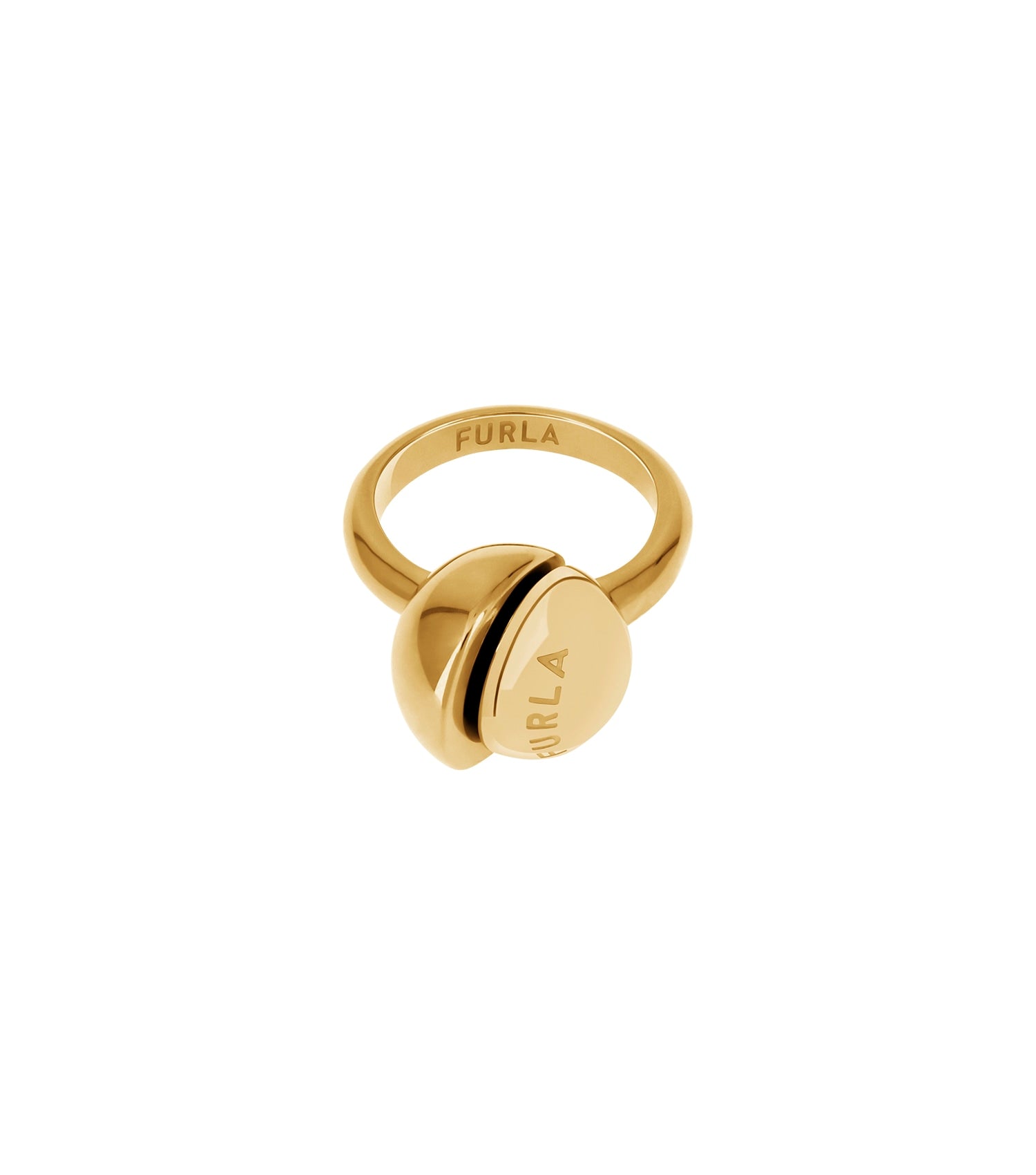 Furla gold ring with intertwined design, front-facing angle, sleek and sophisticated accessory perfect for elegant fashion lovers.