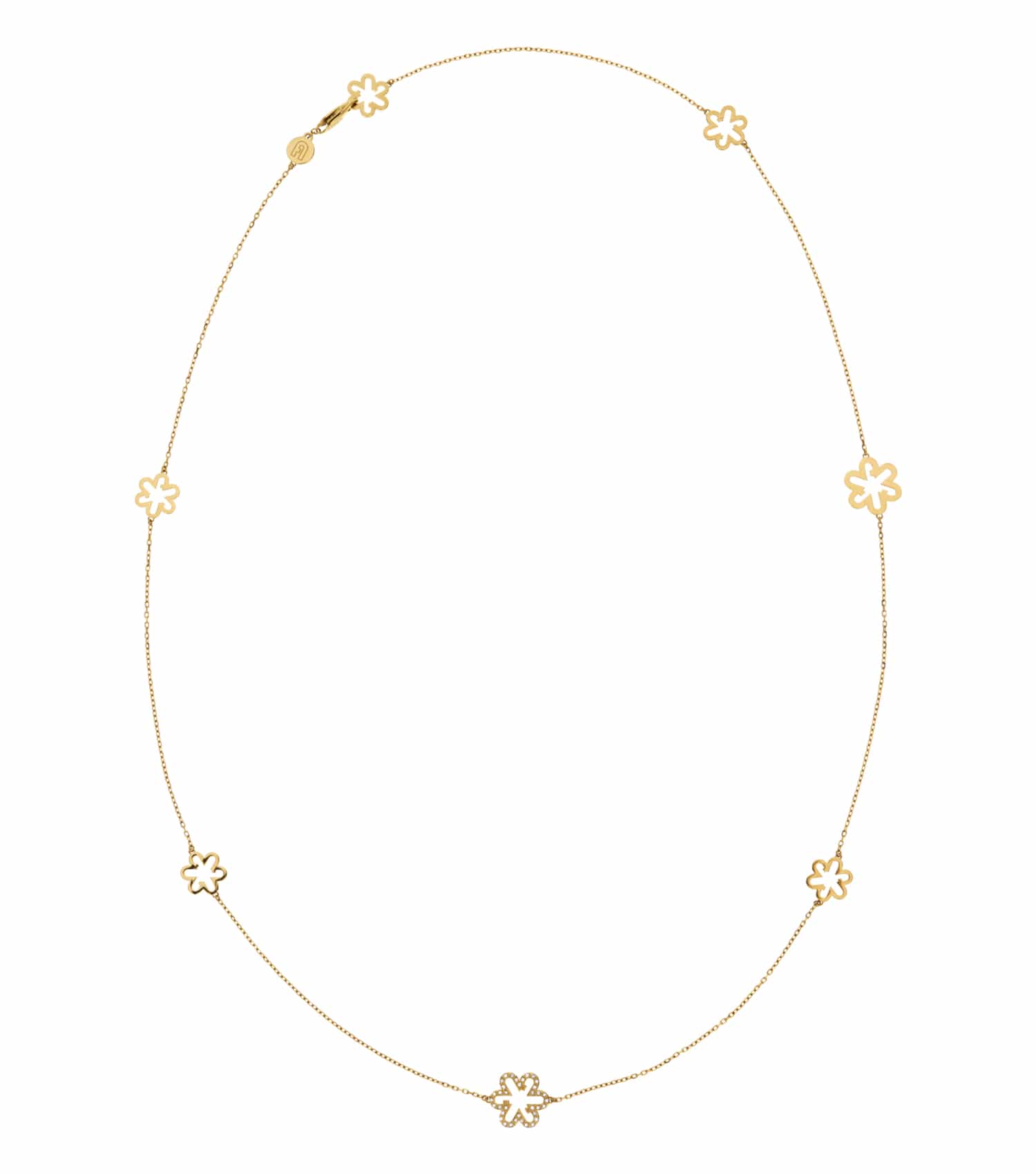Women Fleur Necklace Gold Stainless Steel & Crystals