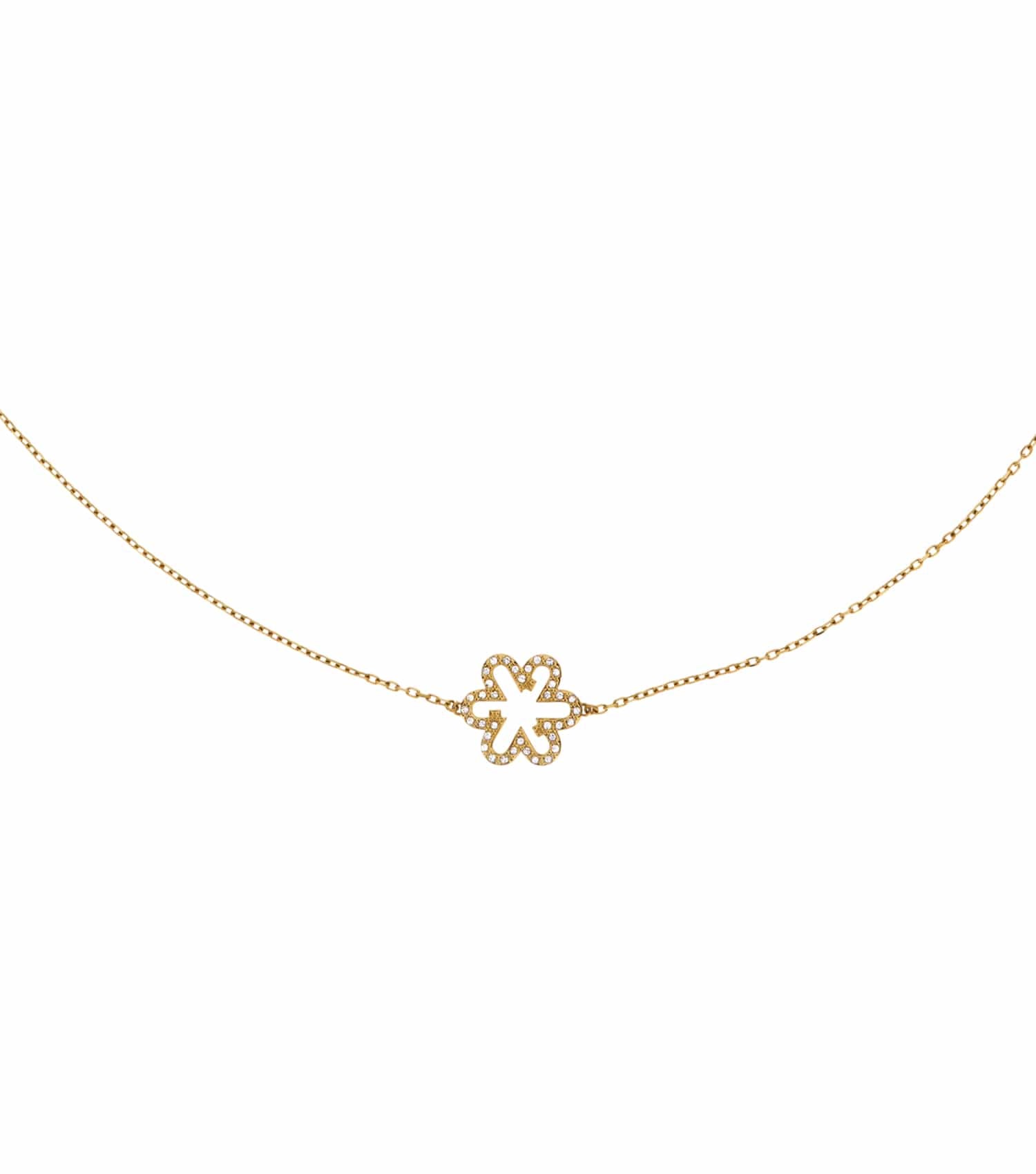 Women Fleur Necklace Gold Stainless Steel & Crystals