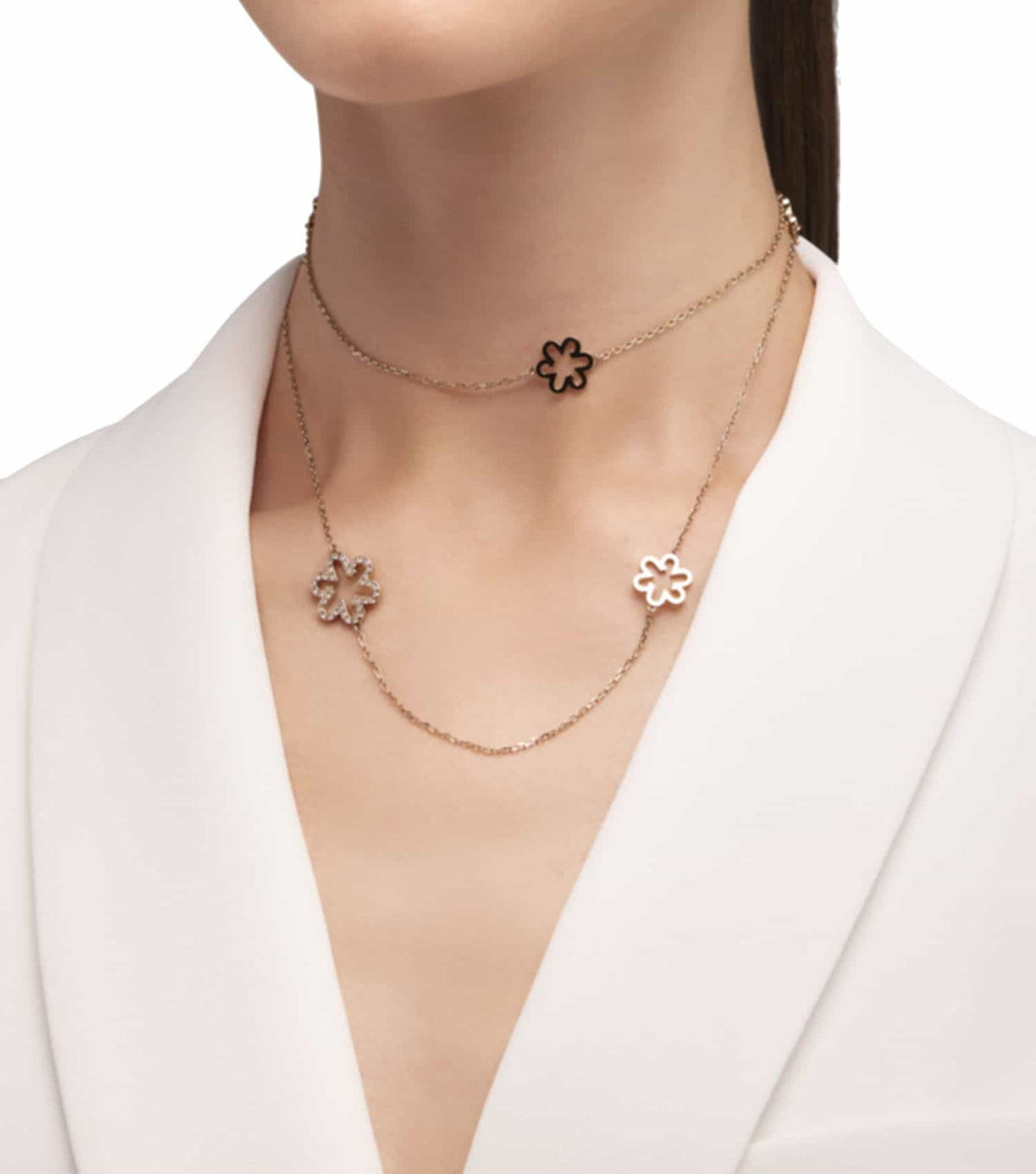Women Fleur Necklace Gold Stainless Steel & Crystals