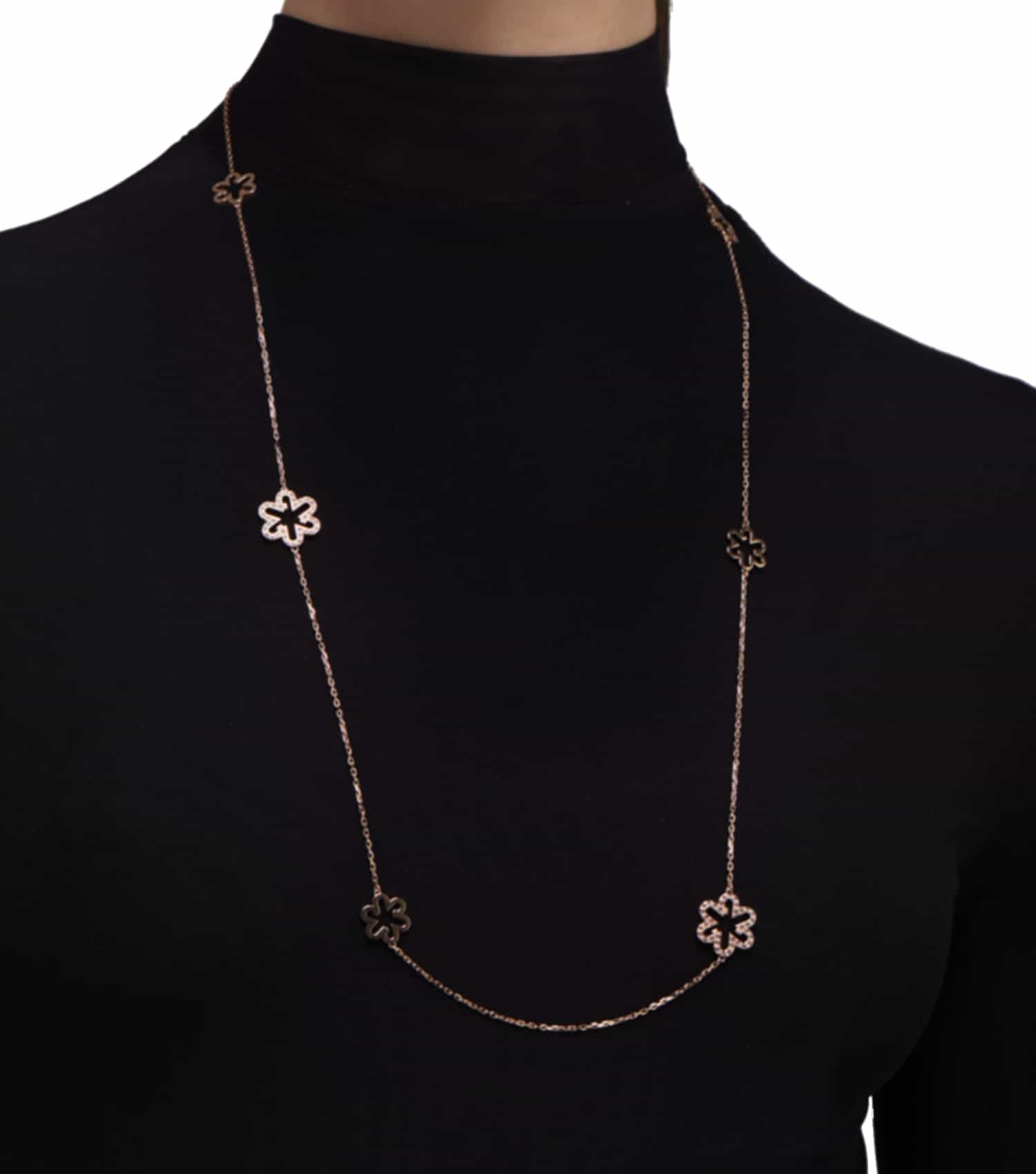 Women Fleur Necklace Gold Stainless Steel & Crystals