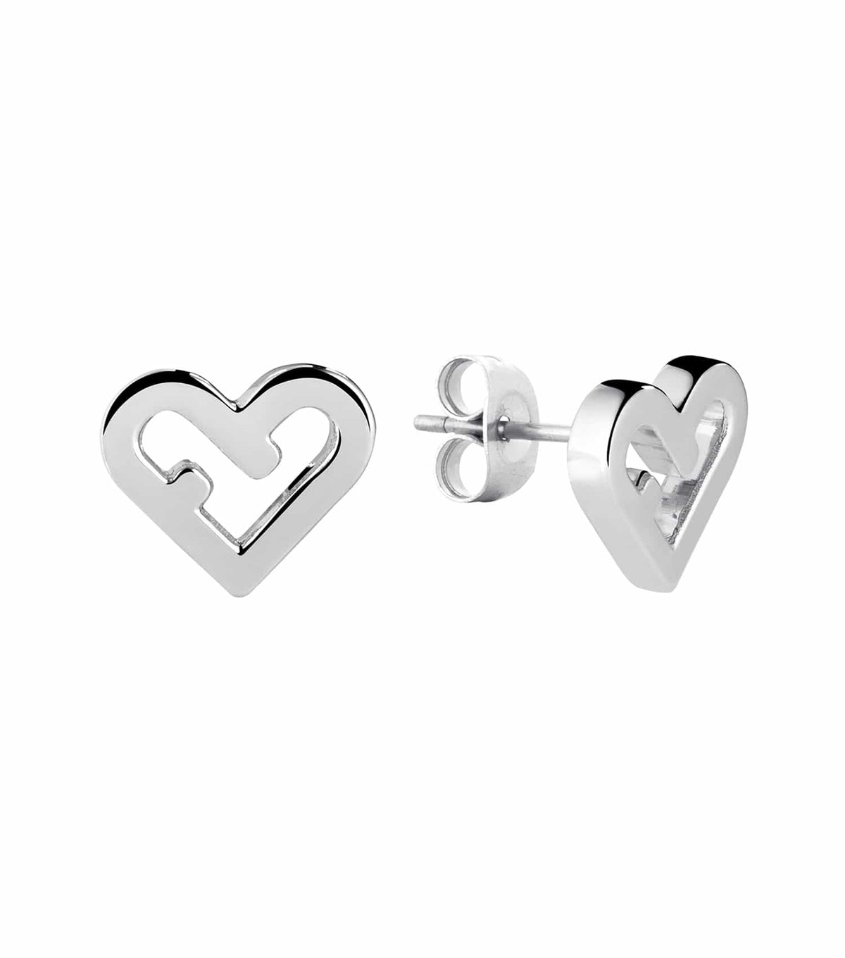 Furla silver earring in a close-up side angle, showcasing intricate detailing and elegant craftsmanship; a timeless jewelry piece.