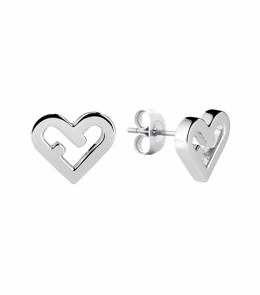 Furla silver earring in a close-up side angle, showcasing intricate detailing and elegant craftsmanship; a timeless jewelry piece.