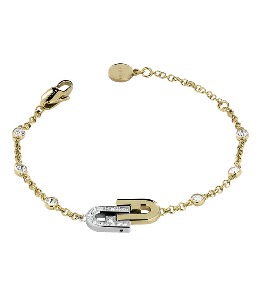 Furla silver and yellow gold bracelet with elegant intertwining design, displayed in front view, exuding luxury and style.