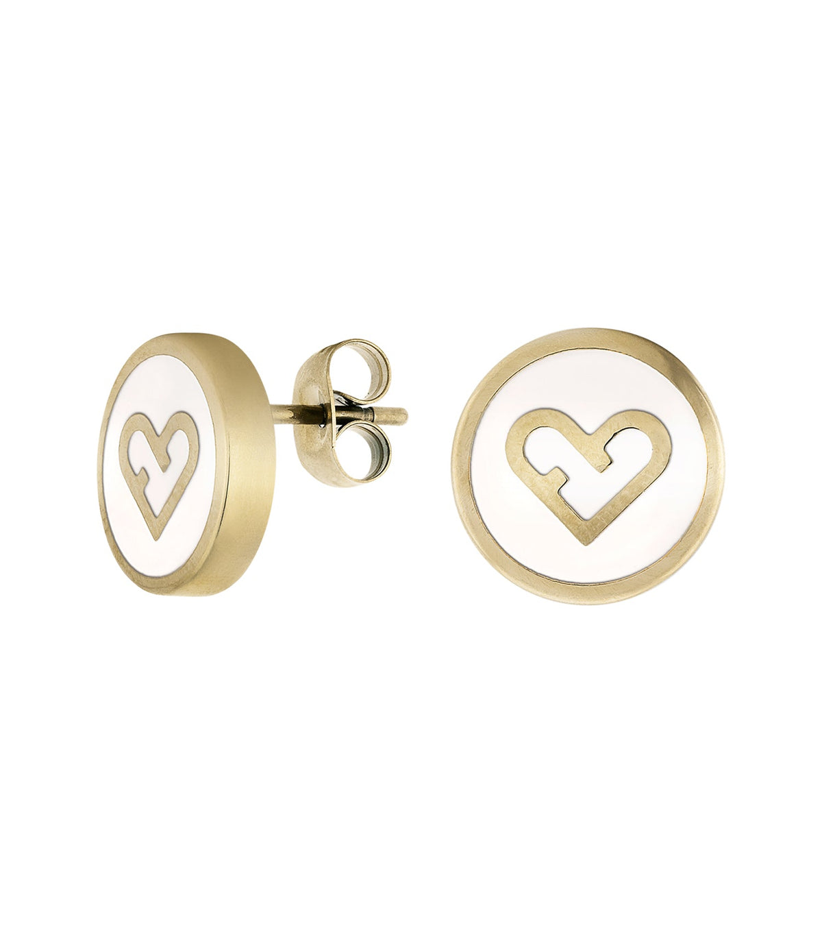 Furla yellow earring in polished gold tone, angled to showcase its elegant round design and flawless finish