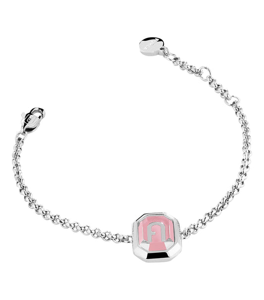 Furla silver bracelet with sleek design, showcased from a front angle, highlighting its smooth finish and elegant craftsmanship.