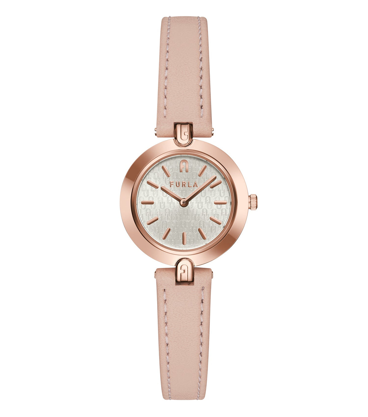Furla watch in none color with minimalist design, captured at a slant angle, featuring sleek band and detailed round dial.
