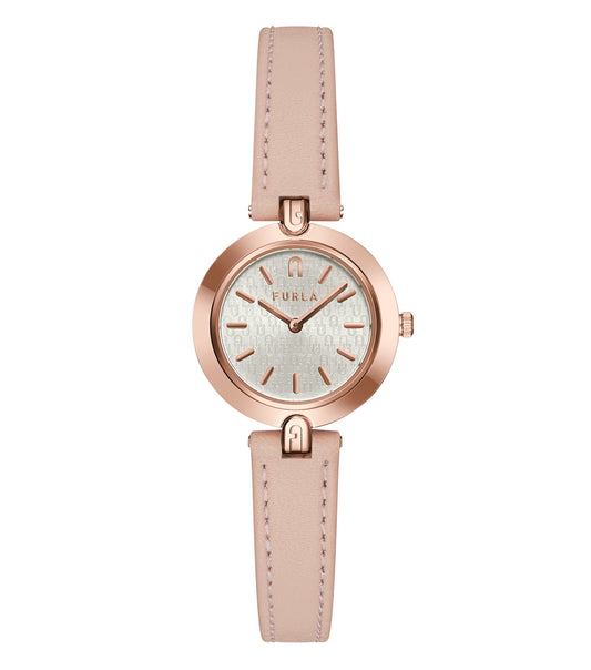 Furla watch in none color with minimalist design, captured at a slant angle, featuring sleek band and detailed round dial.