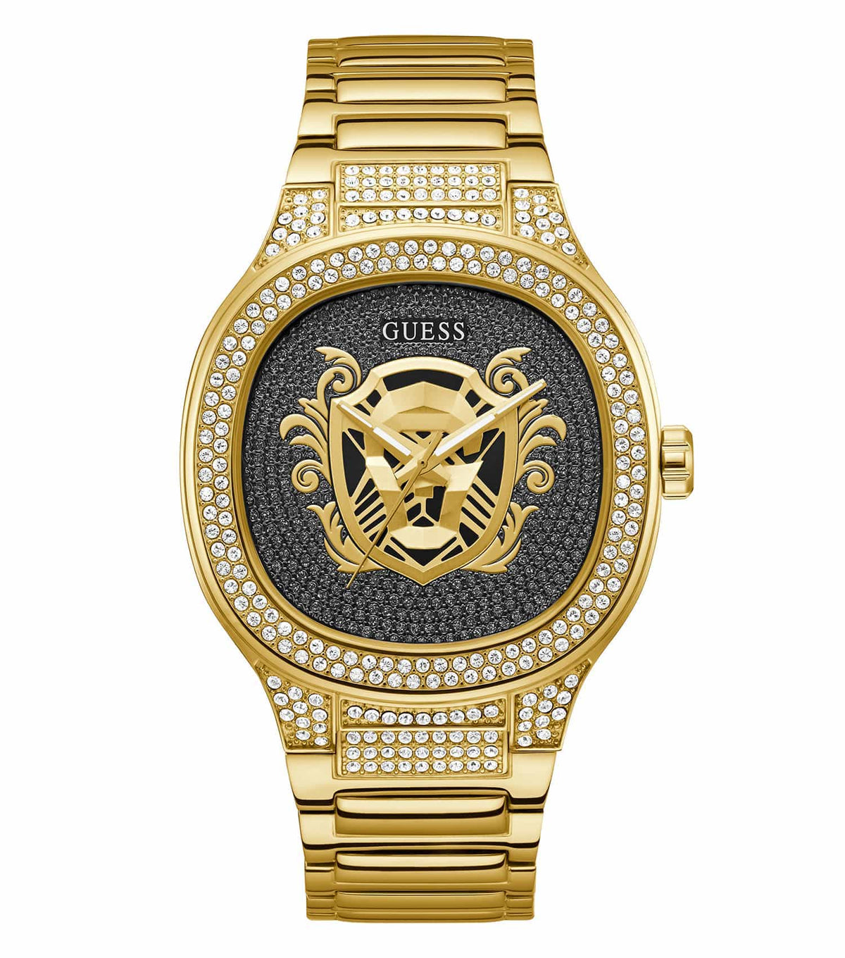 Passionate Guess watch in quartz black color, showcasing its elegant face and detailing, angled slightly to the left.