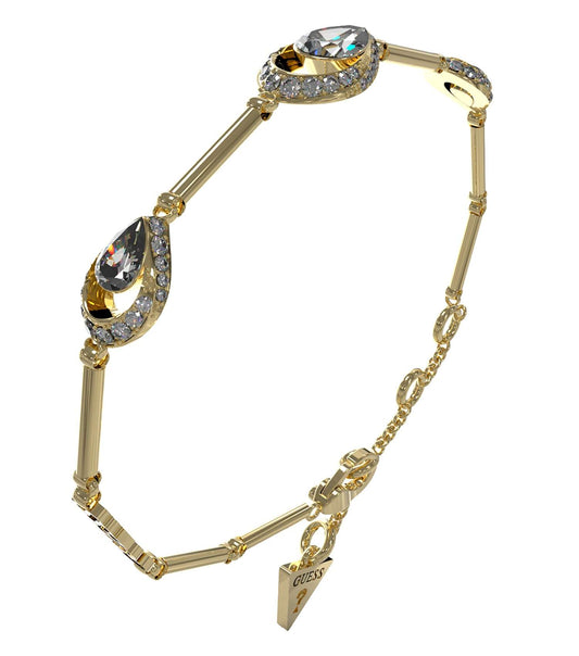 Gold-colored Guess Jewellery bracelet with a polished finish, captured from a front angle, exudes elegance and charm.