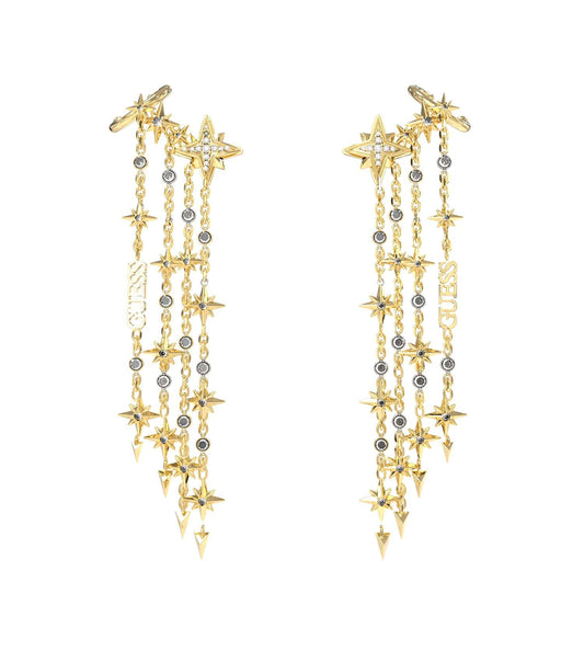 Gold-colored Guess Jewellery earrings with intricate design, one size, angled diagonally, showcasing timeless elegance and style.