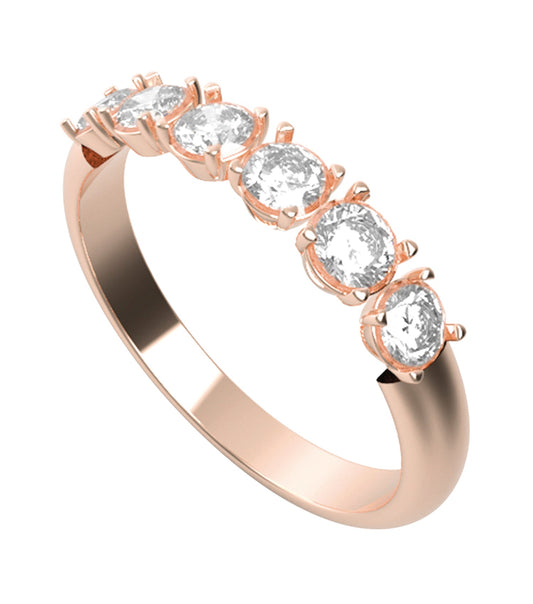 Rose Gold Guess Jewellery ring showcasing intricate side pattern and smooth finish, angled slightly to highlight its elegant design.