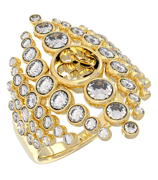 Guess Jewellery gold ring featuring a sleek, elegant design positioned at a captivating 45-degree angle on a white background.