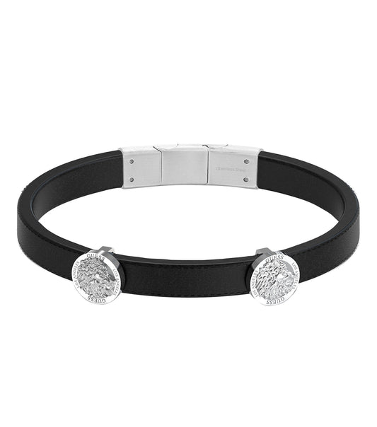 Silver Guess Jewellery Bracelet angled slightly to the right, showcasing elegant design and polished finish against a soft, neutral background.