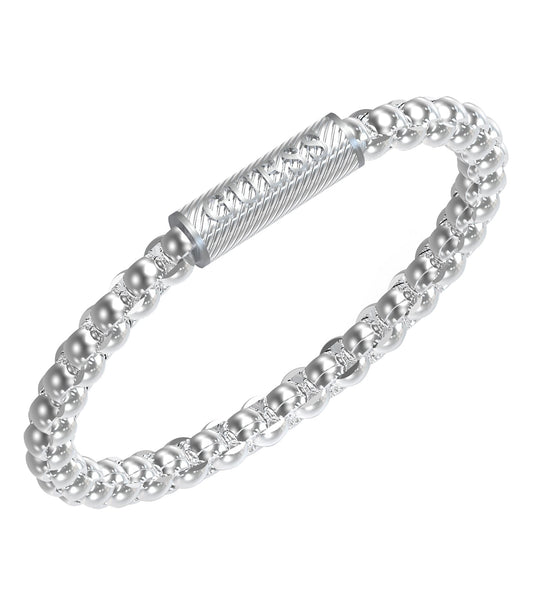 Passionate about wrist elegance, this silver Guess Jewellery bracelet is beautifully angled to showcase its intricate design.