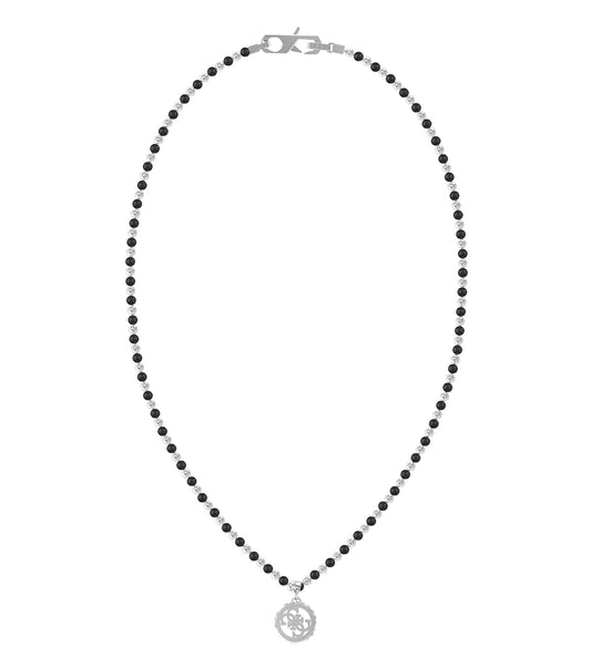 Elegant Guess Jewellery necklace in silver with gold accents, displayed at an alluring front angle against a white background.