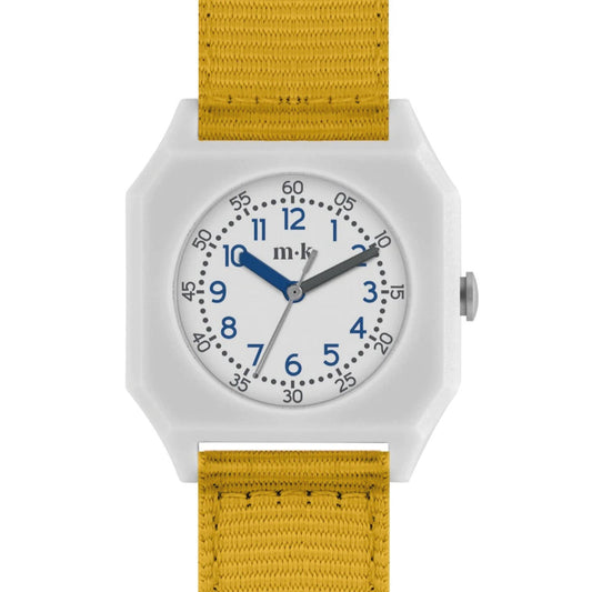 Mini Kyomo Honey color watch showcasing its elegant design from a 45-degree angle, highlighting playful details and charm.
