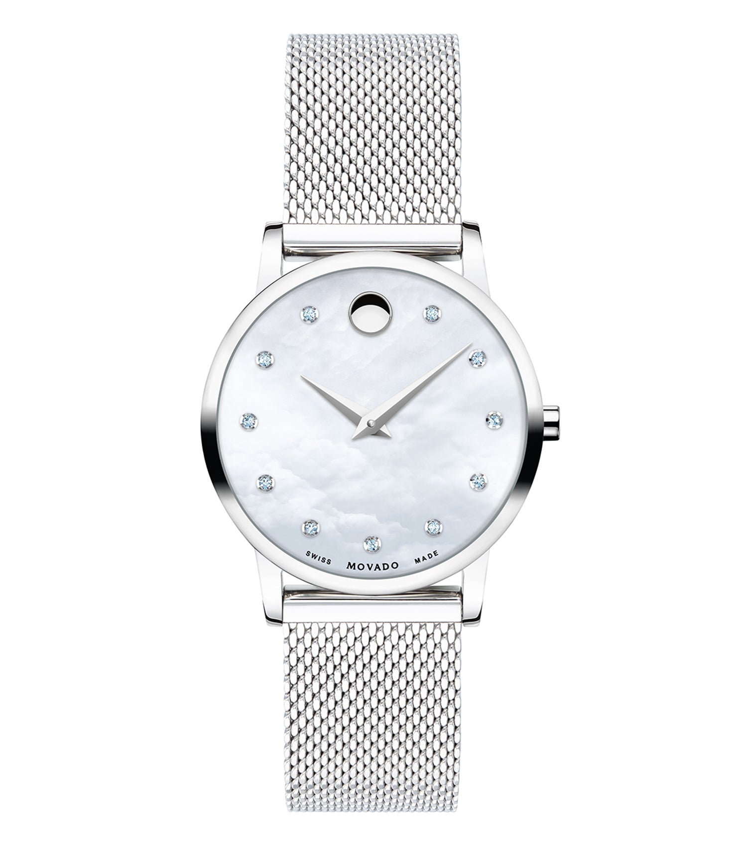 Movado Classic Quartz watch with elegant golden bezel and black leather strap, front angle showcasing timeless design