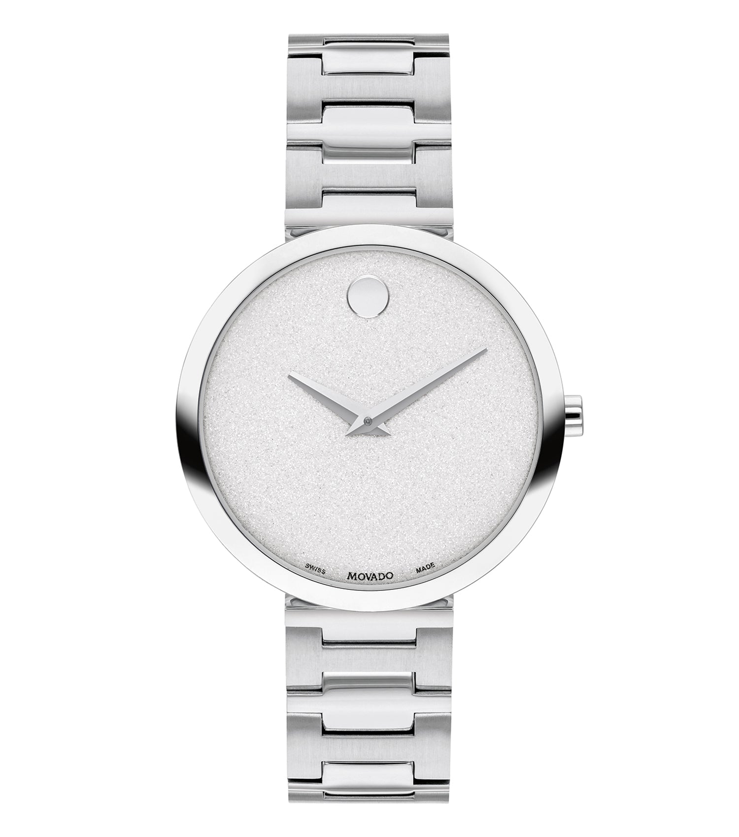 Movado Women's Museum Classic watch in striking gold color, displayed at a three-quarter top angle, showcasing its elegant dial and minimalist design.