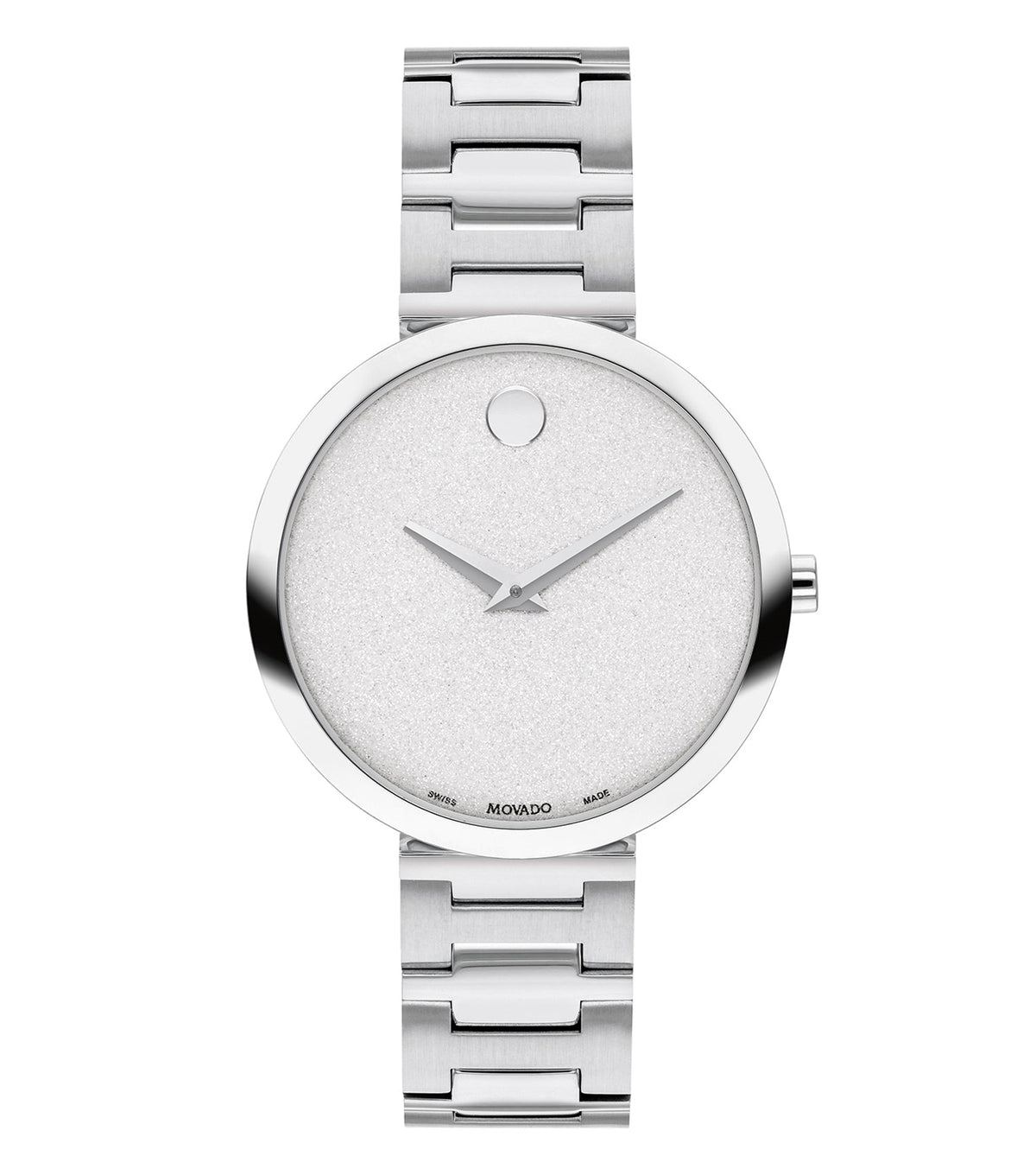Movado Women's Museum Classic watch in striking gold color, displayed at a three-quarter top angle, showcasing its elegant dial and minimalist design.