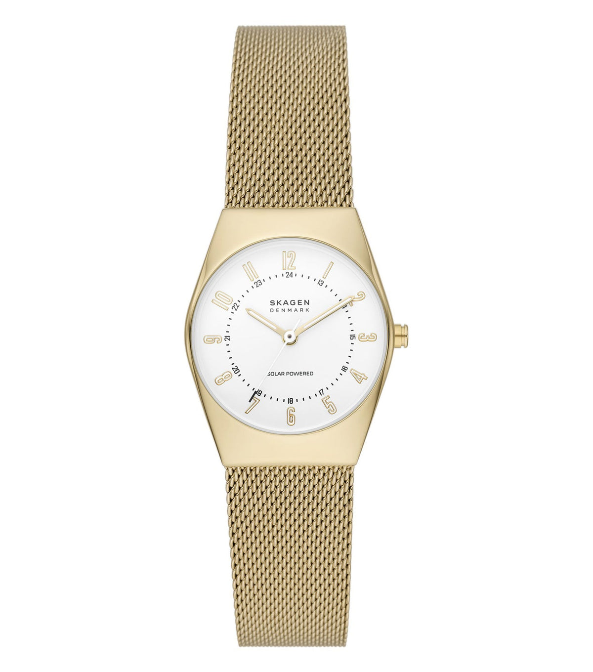Skagen watch in silver color featured in a close-up front angle, showcasing its minimalist design and stylish leather strap.