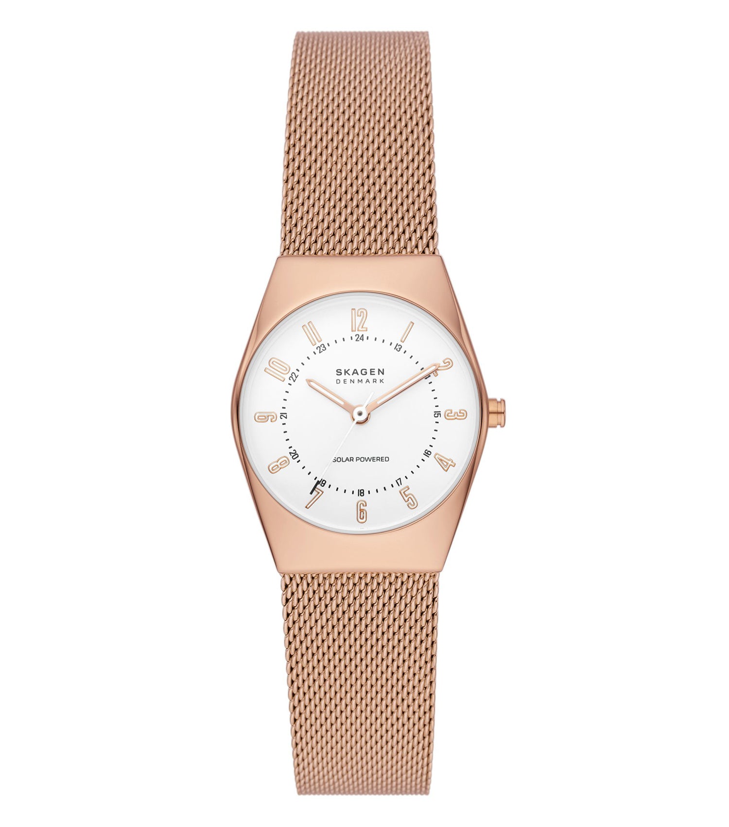 Skagen green watch with minimalist design, angled slightly to show detailed face and comfortable strap, perfect for style enthusiasts.
