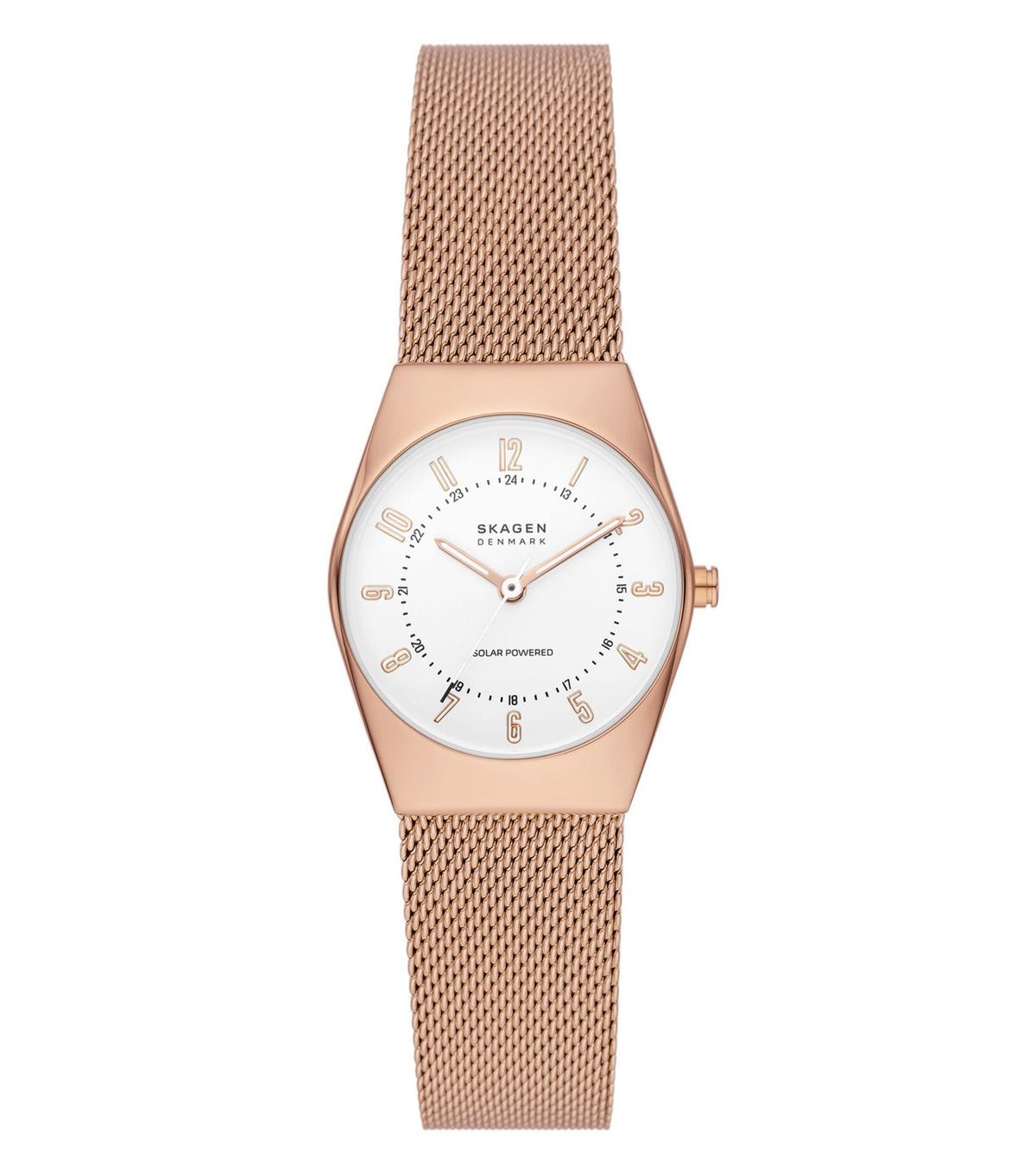 Skagen green watch with minimalist design, angled slightly to show detailed face and comfortable strap, perfect for style enthusiasts.