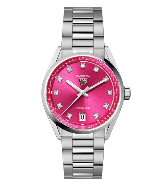 TAG Heuer Carrera GMT Steel 41mm Automatic Pink Dial Diamond index Bracelet