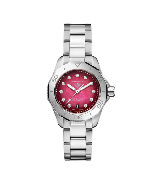 Tag-Heuer,Aquaracer,Professional 200 Date,Automatic,30,Stainless Steel Watch ,Red Dial ,Stainless Steel Bracelet