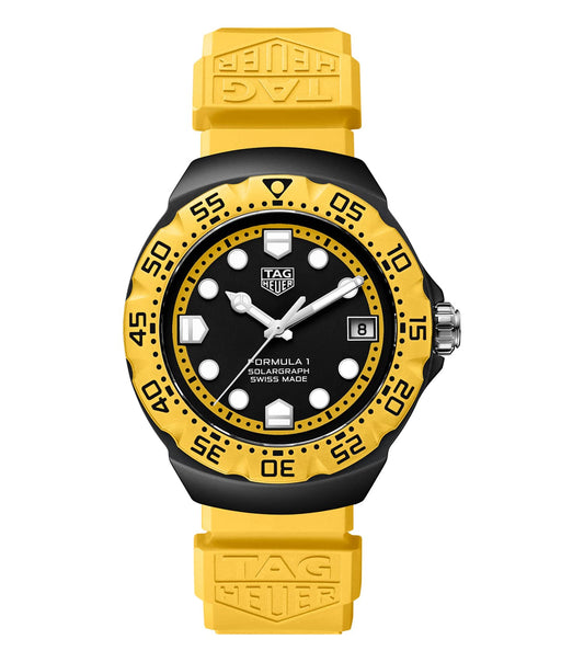 TAG Heuer Formula 1 Solargraph Black DLC Steel 38mm Solar Quartz Black Dial Yellow Rubber Strap